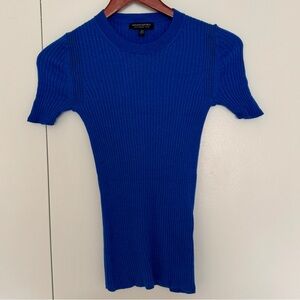 Banana Republic 100% Extra Fine Merino Wool Ribbed Knit Top Sweater Blue XS
